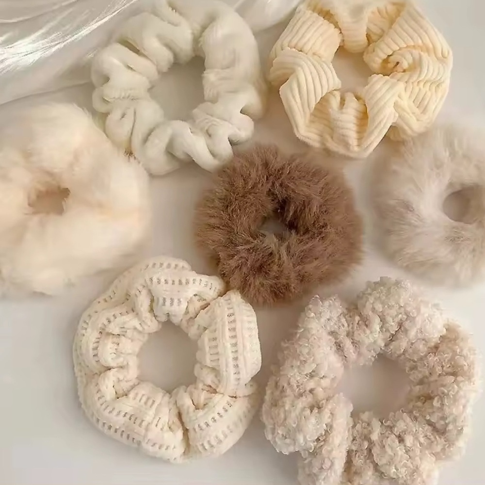 Set of 7 Cream and Brown Hair Scrunchies